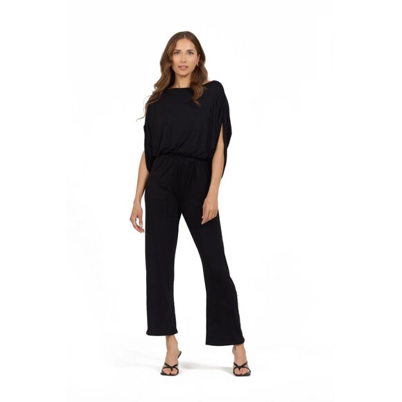 Go Couture Jumpsuit Boatneck Ragland Sleeve Wide Leg Cropped - Picture 6 of 6